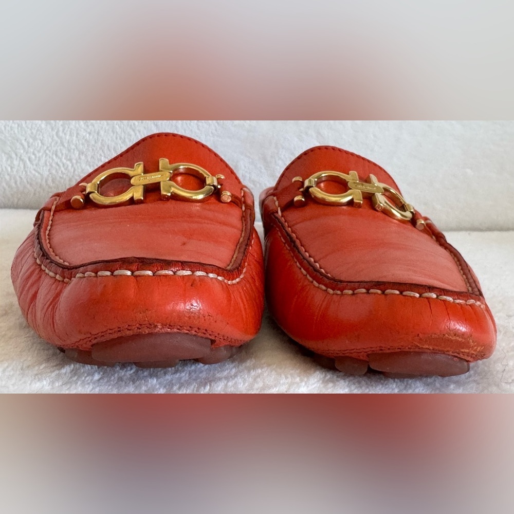 Salvatore Ferragamo Women's Orange Leather Mules Slip-on Size 8 - Picture 5 of 10